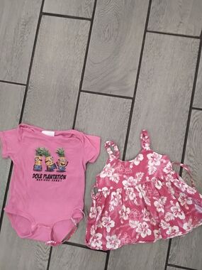 Dole Plantation Pink Minions Graphic Tee And HAWAIIAN DRESS 18 MONTH